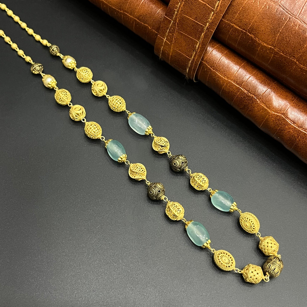 Silver Ladies Chain Golden Aqua Vaibhav Bleads Mala Gold Finish M01 925
