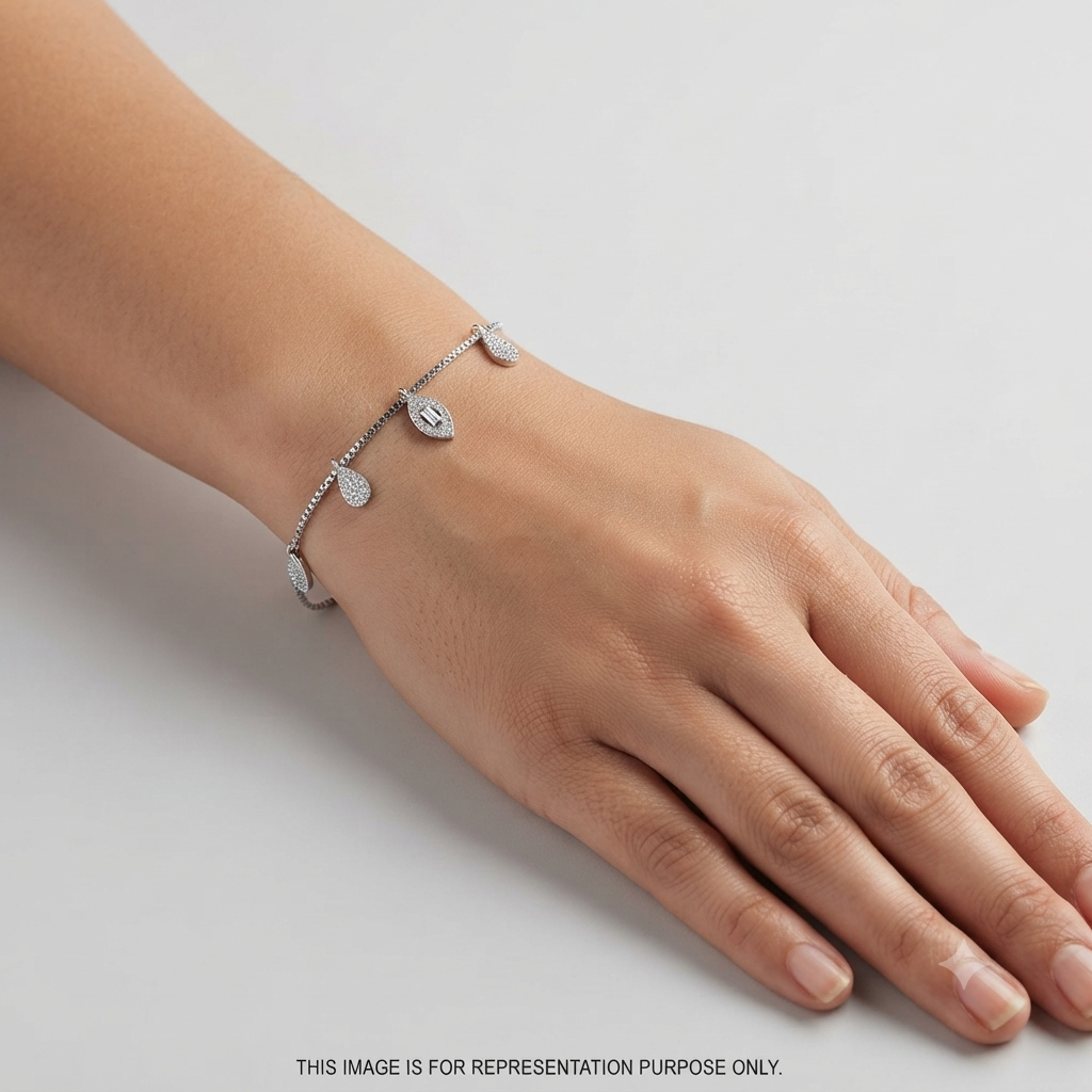 Silver Ladies Bracelet Royal White Leaf Charm 925