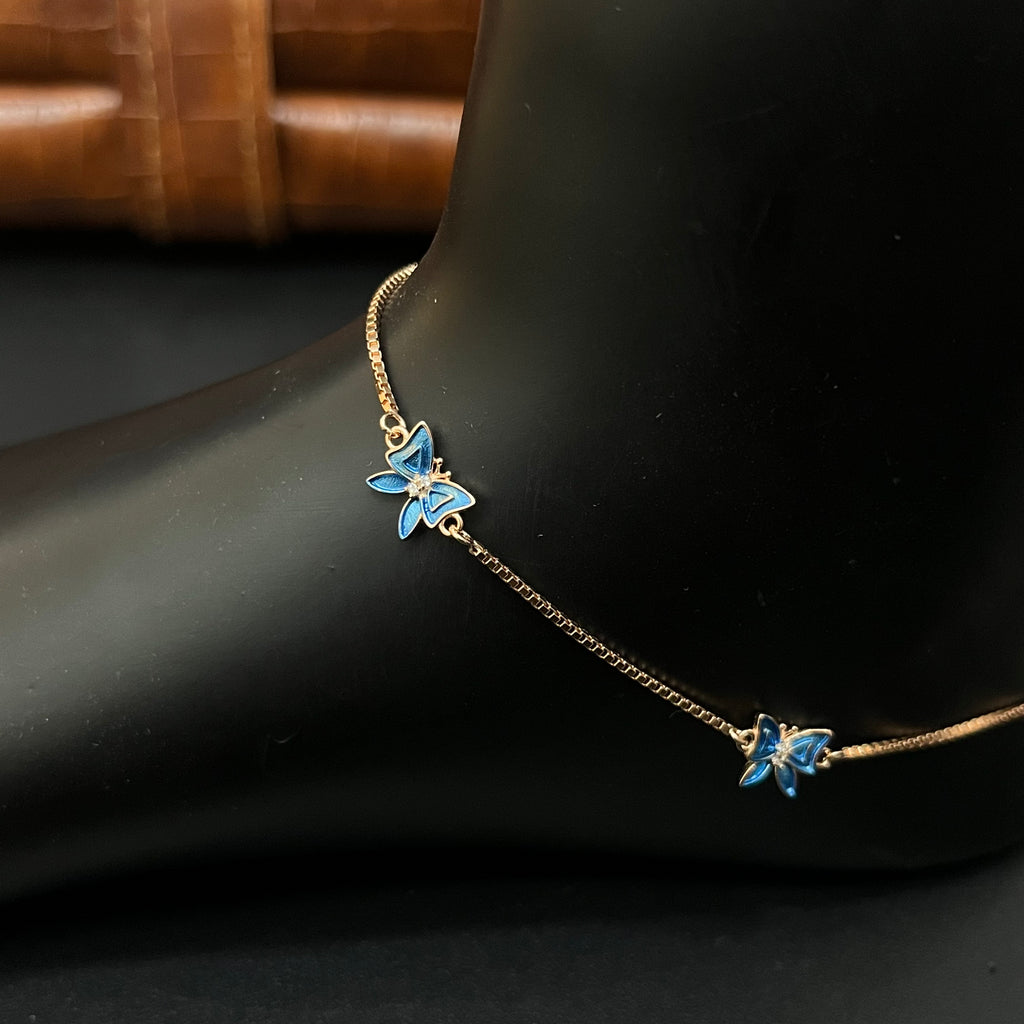 Silver Ladies Anklet Blue Butterfly