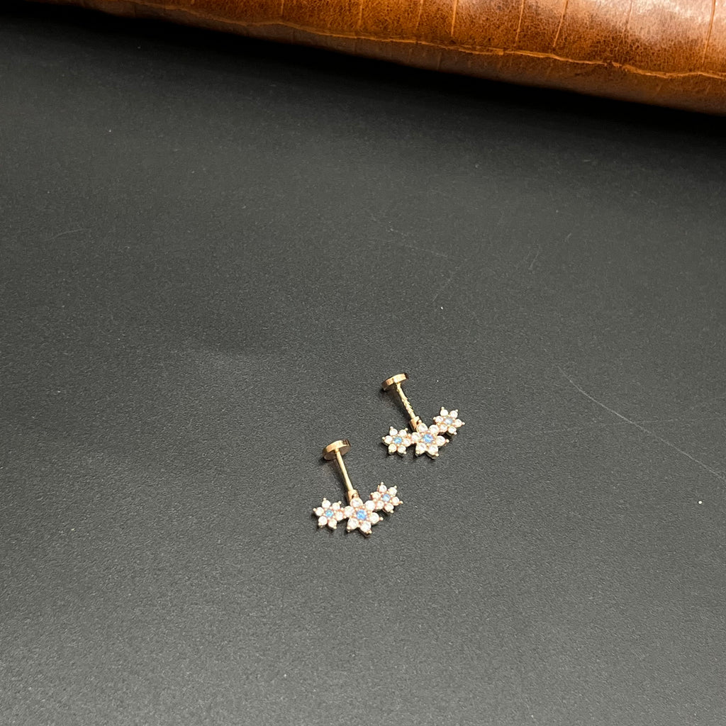 Silver Second Studs White & Blue AD Stones Rosegold 925