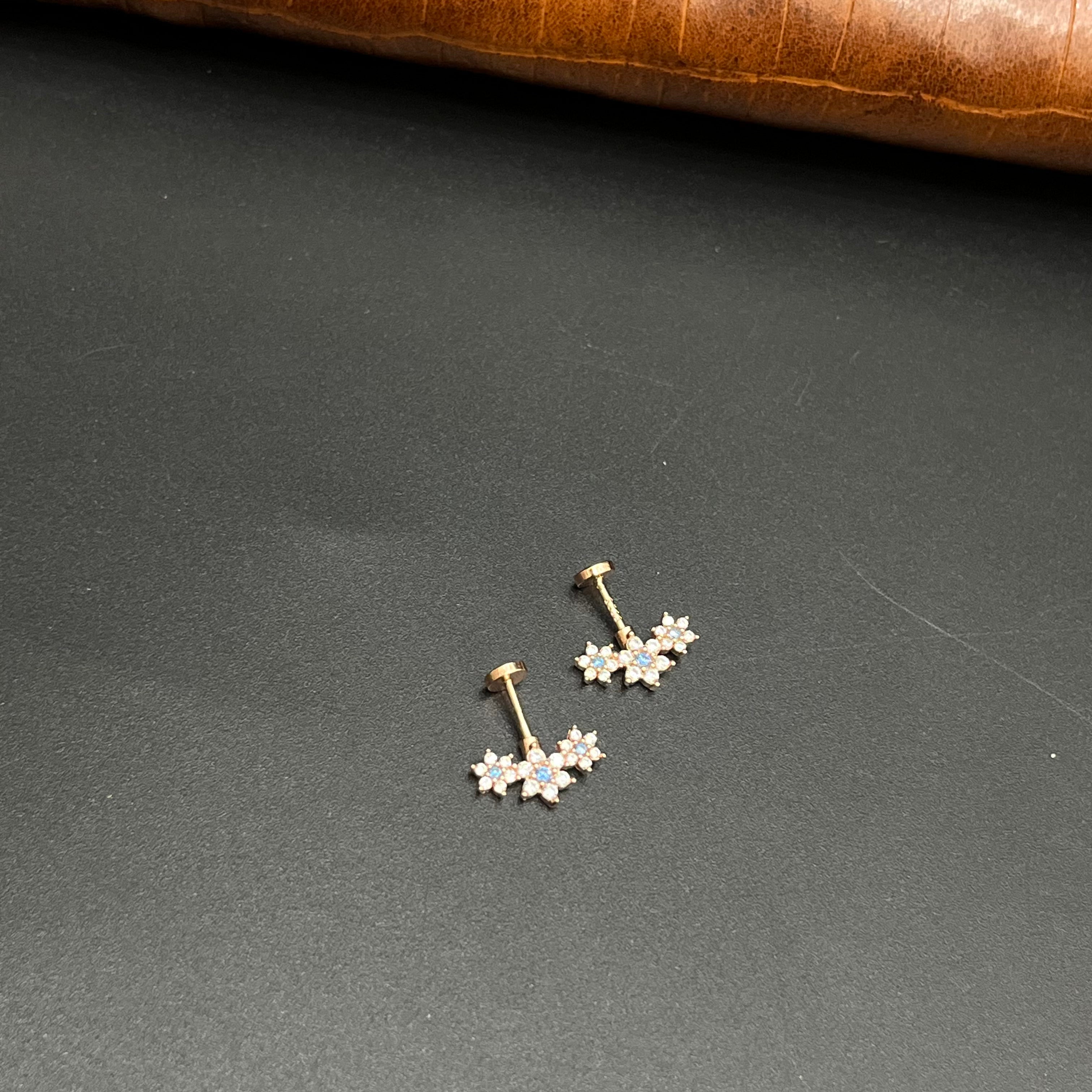 Silver Second Studs White & Blue AD Stones Rosegold 925