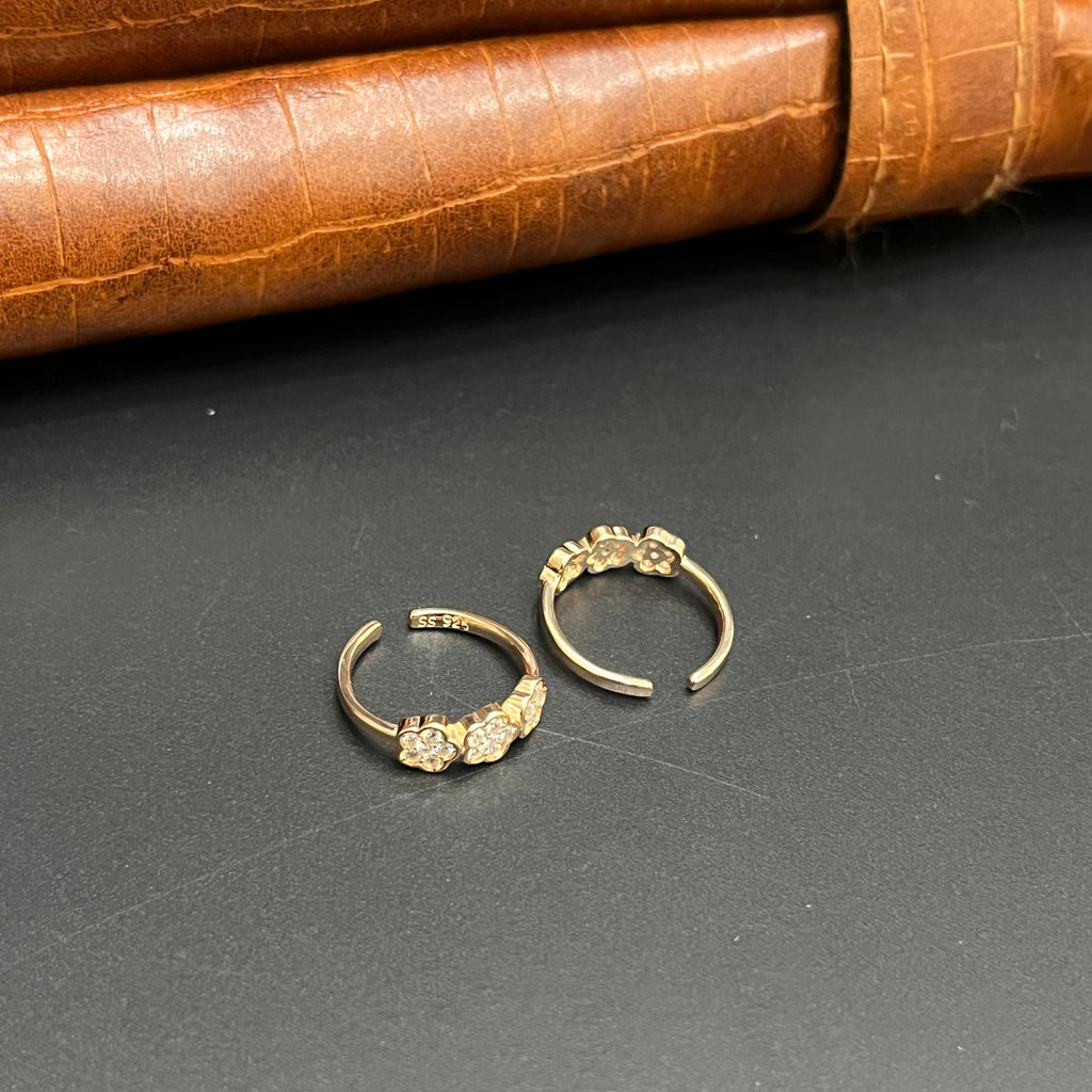 Silver Ladies Toe Rings Floral Rosegold 925