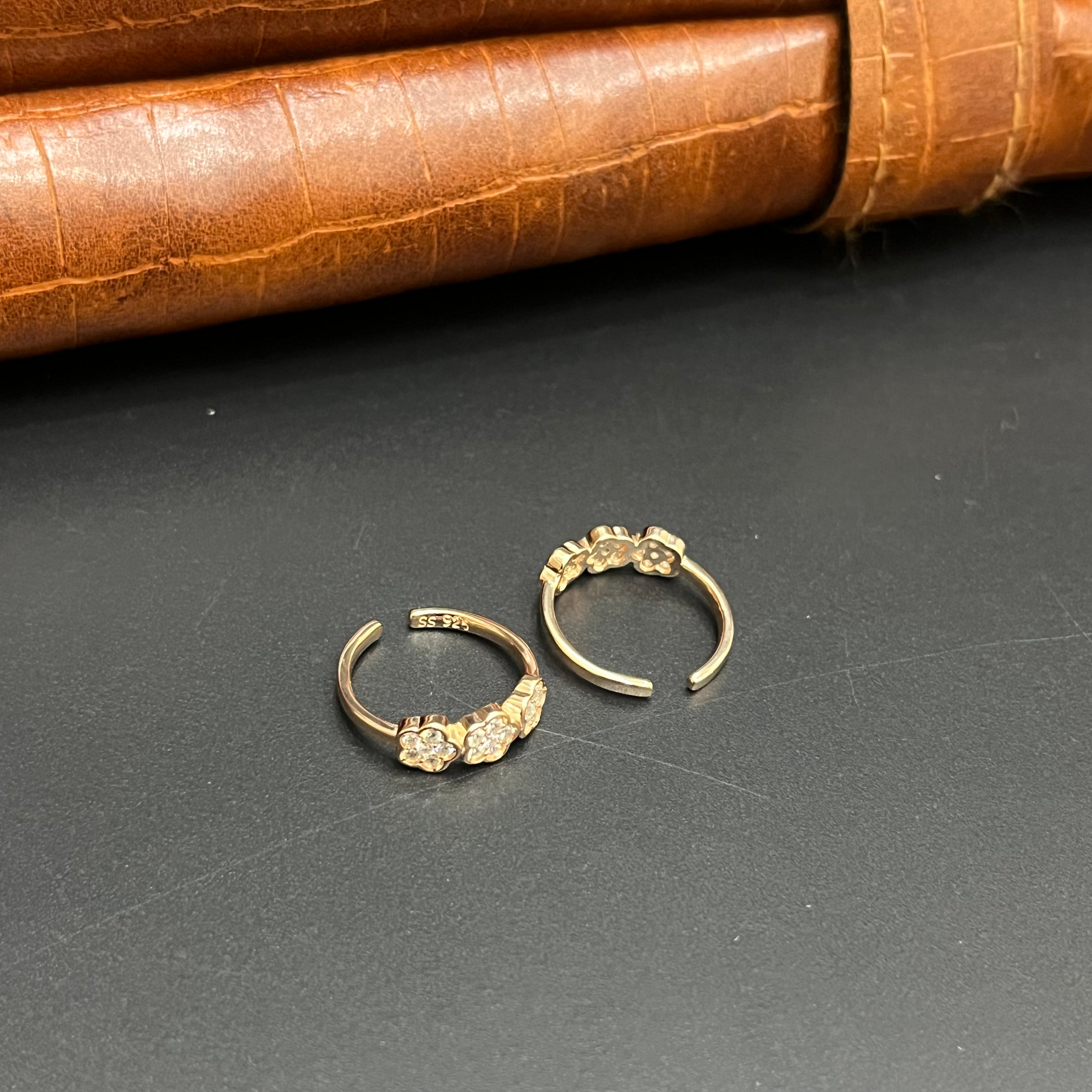 Silver Ladies Toe Rings Floral Rosegold 925