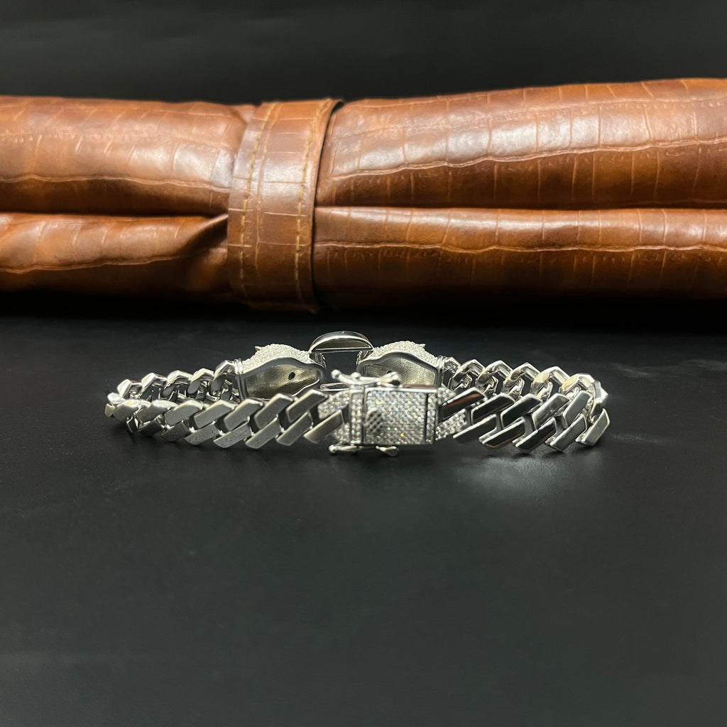Silver Jaguar Mens Cuban Bracelet 925