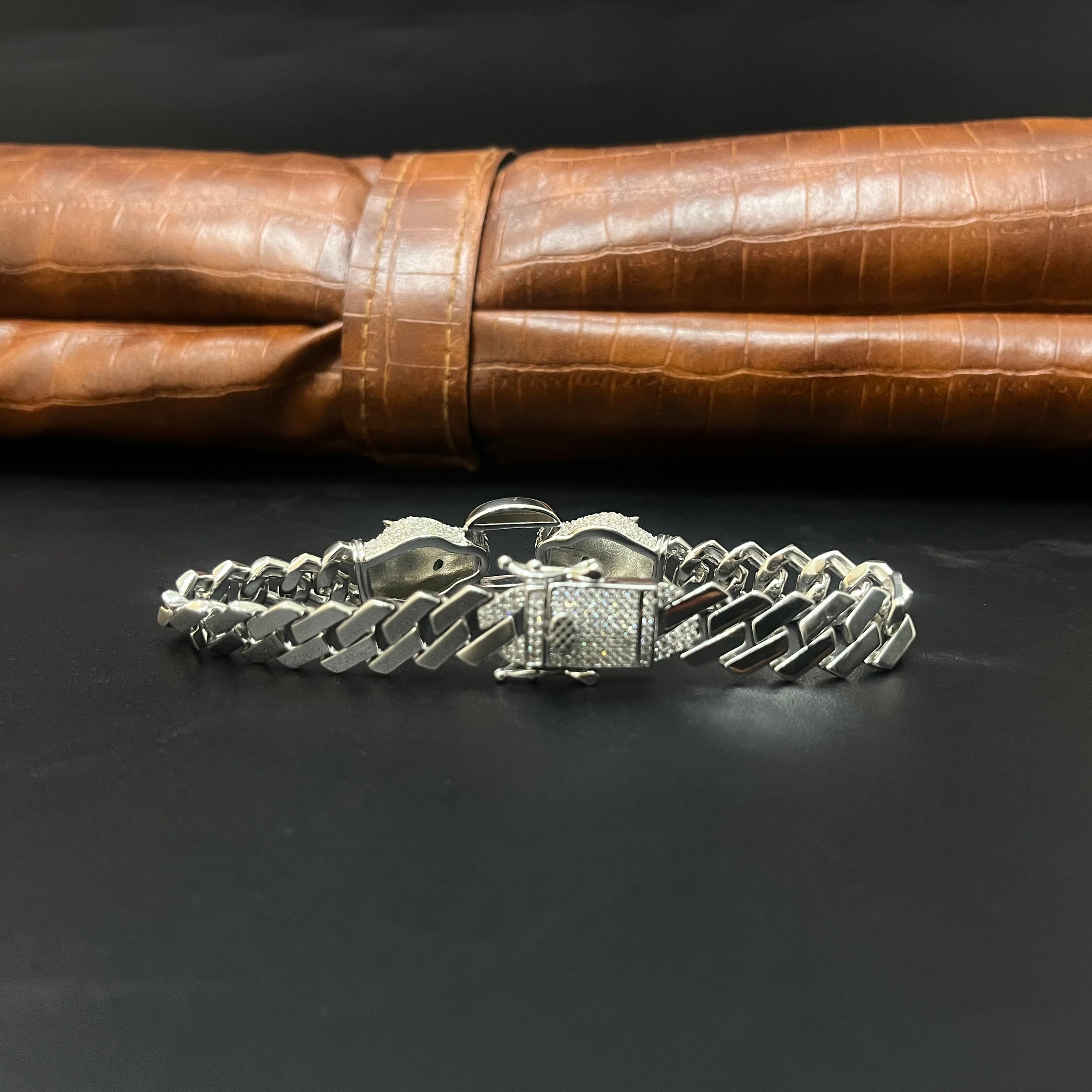 Silver Jaguar Mens Cuban Bracelet 925