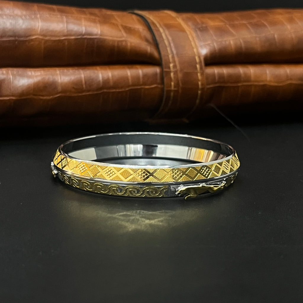 Silver Mens Kada Silver Gold Polish CNC Jaqaur DS 2