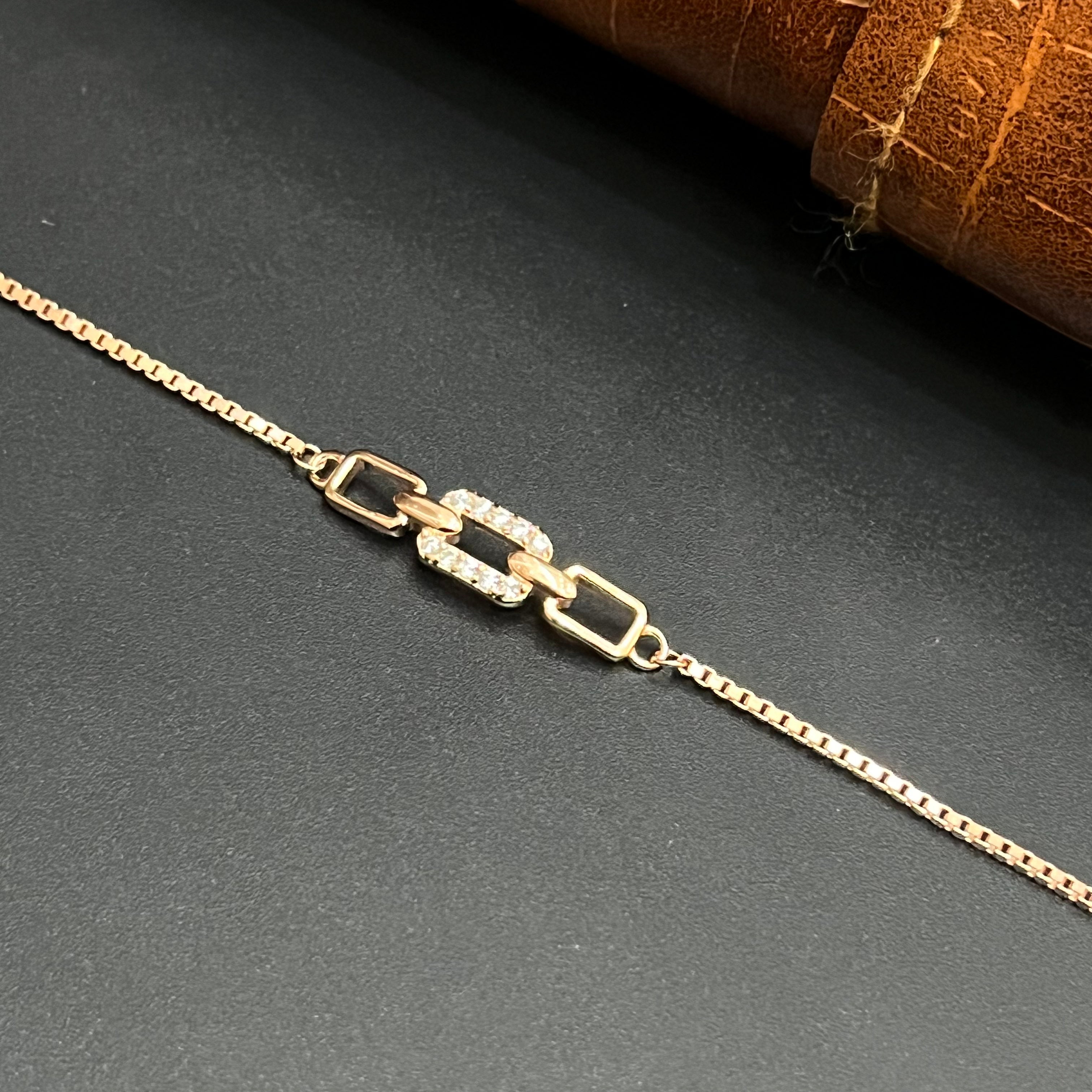 Silver Ladies Bracelet Diamond Lock Cuban Rose gold M01 925