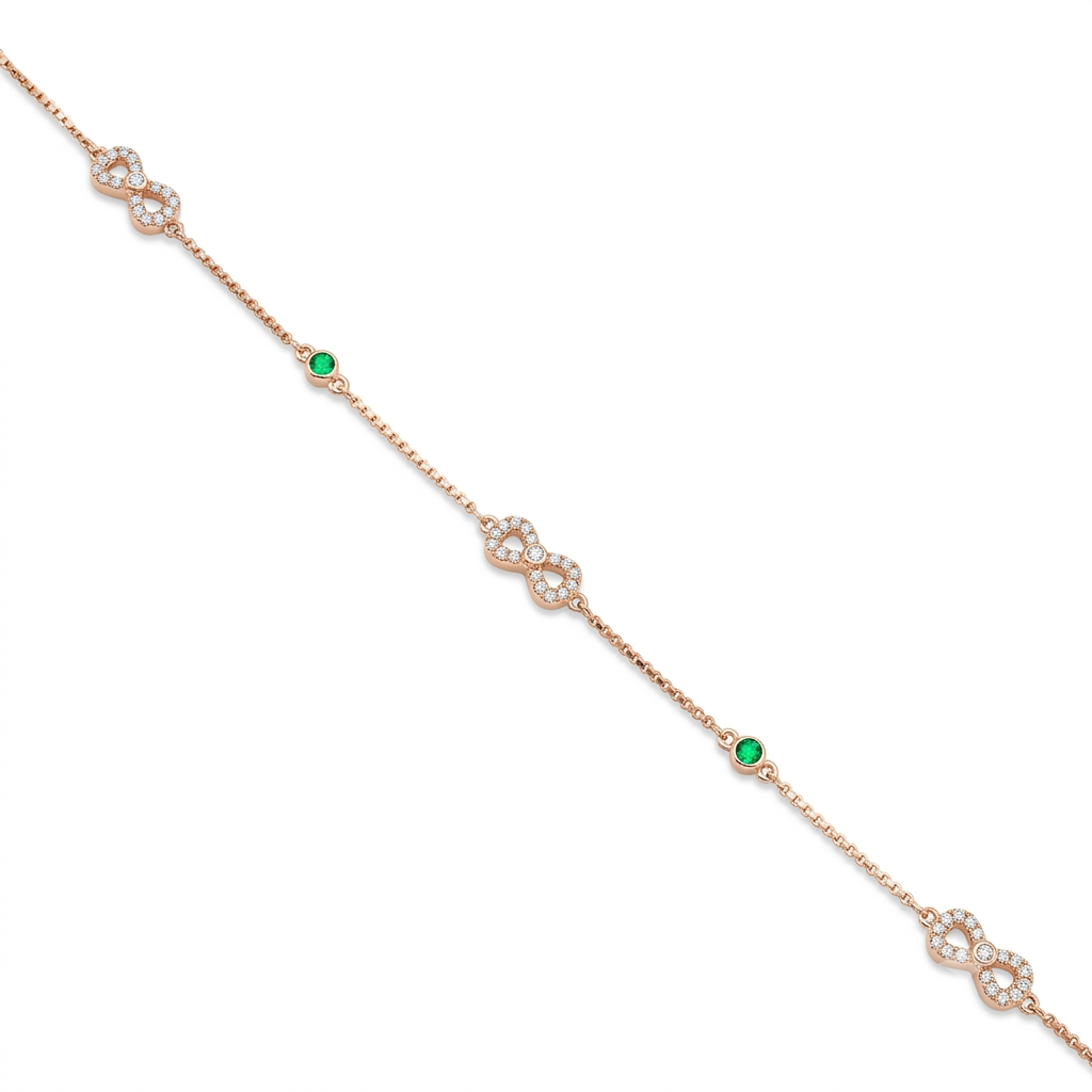 Silver Ladies Bracelet Triple Infinity Green Stone Rose Gold 925