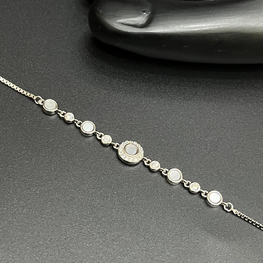 Silver Ladies Anklet Royal Halo Circle Crystal 925