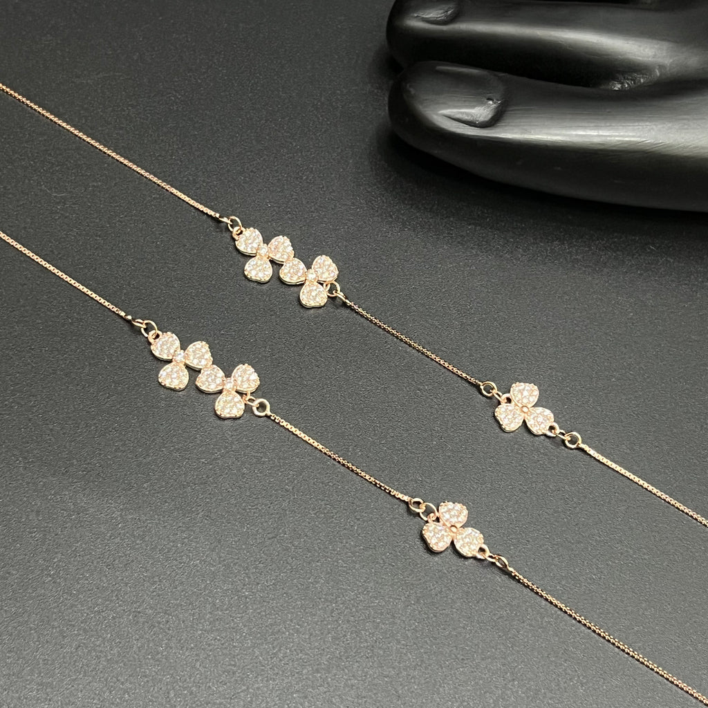 Silver Ladies Anklet Big Petal Crystal Rose Gold 925