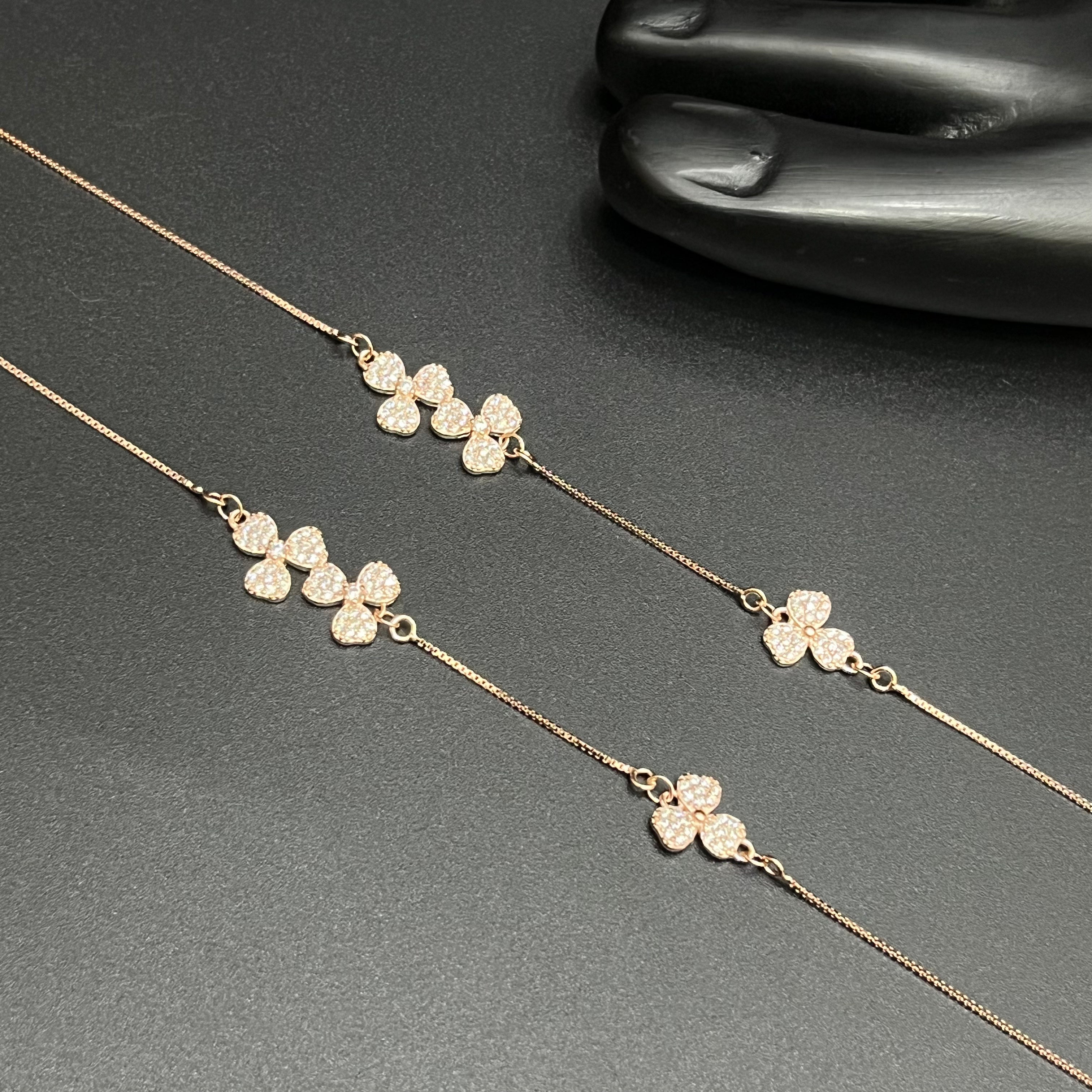 Silver Ladies Anklet Big Petal Crystal Rose Gold 925