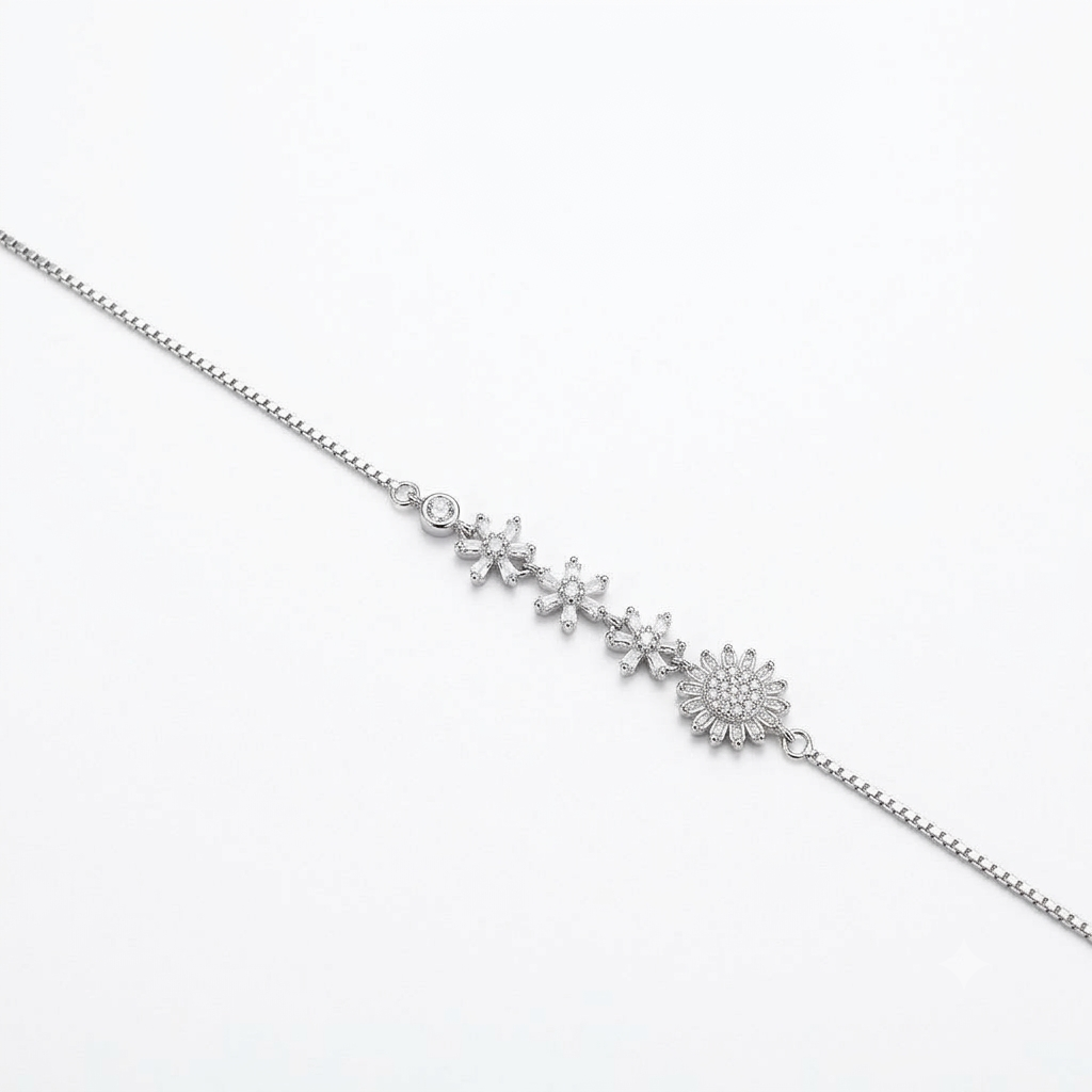 Silver Ladies Bracelet Flowerfull Blossom White 925