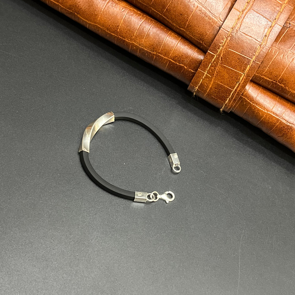 Silver Kids Bracelet Twist Black Band 925