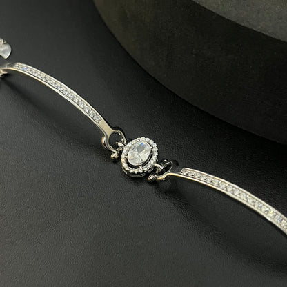 Silver Ladies Bracelet Dual Kada With American Diamond Round