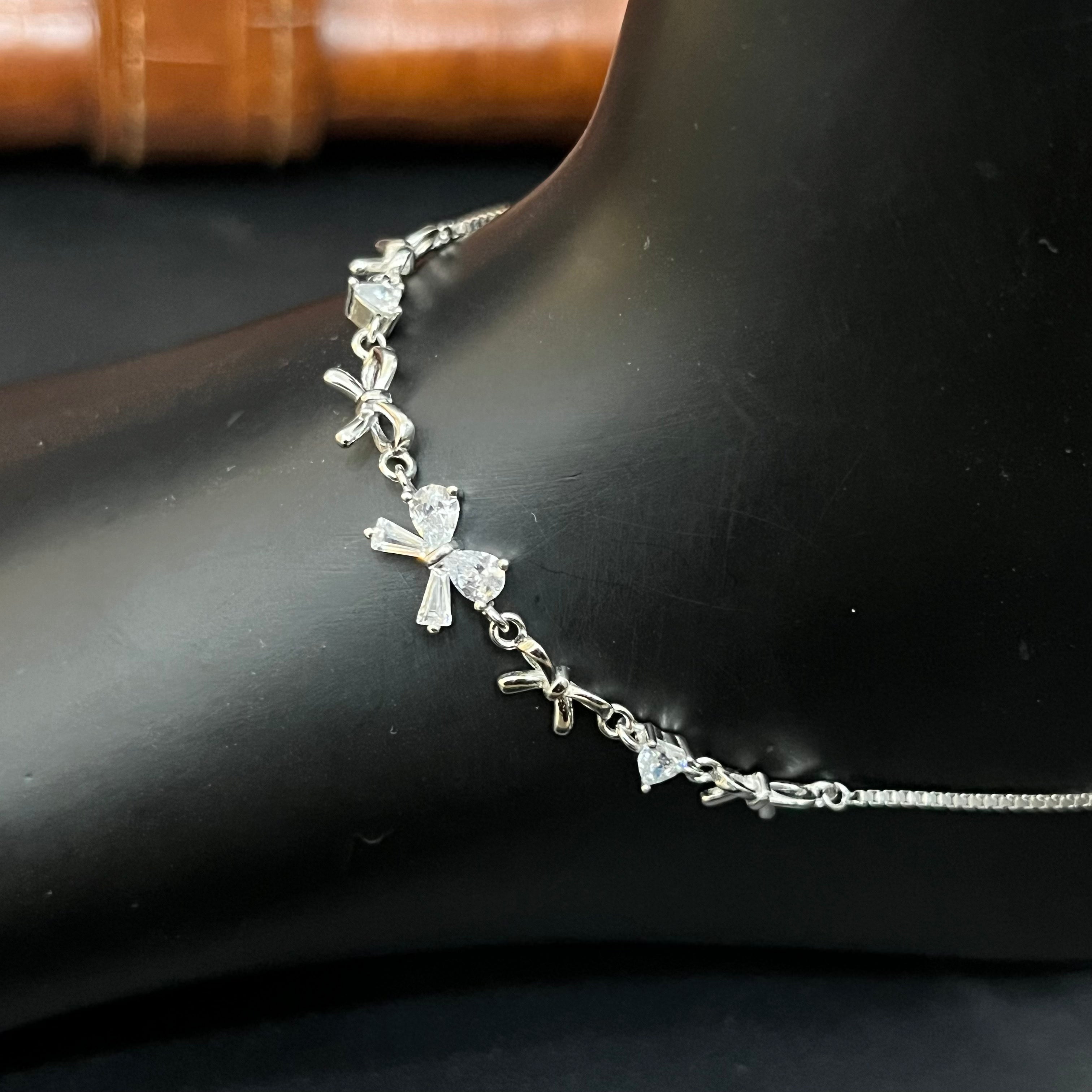 Silver Ladies Anklet Bows 925