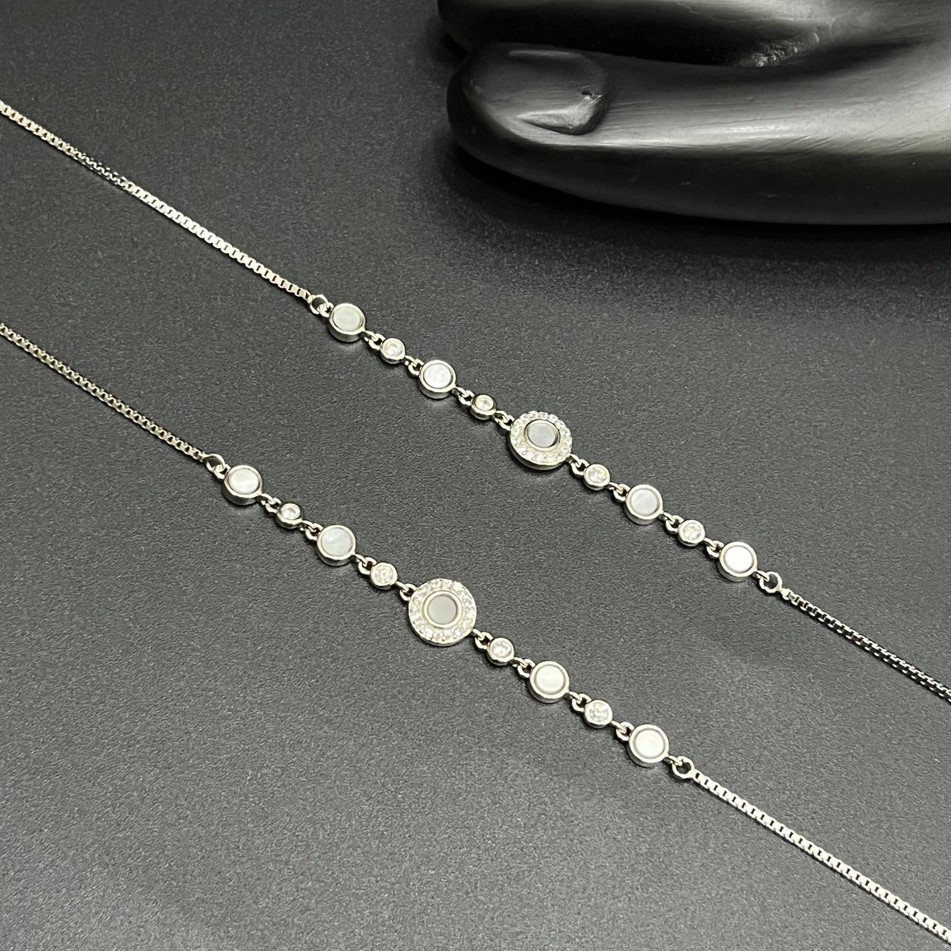 Silver Ladies Anklet Royal Halo Circle Crystal 925