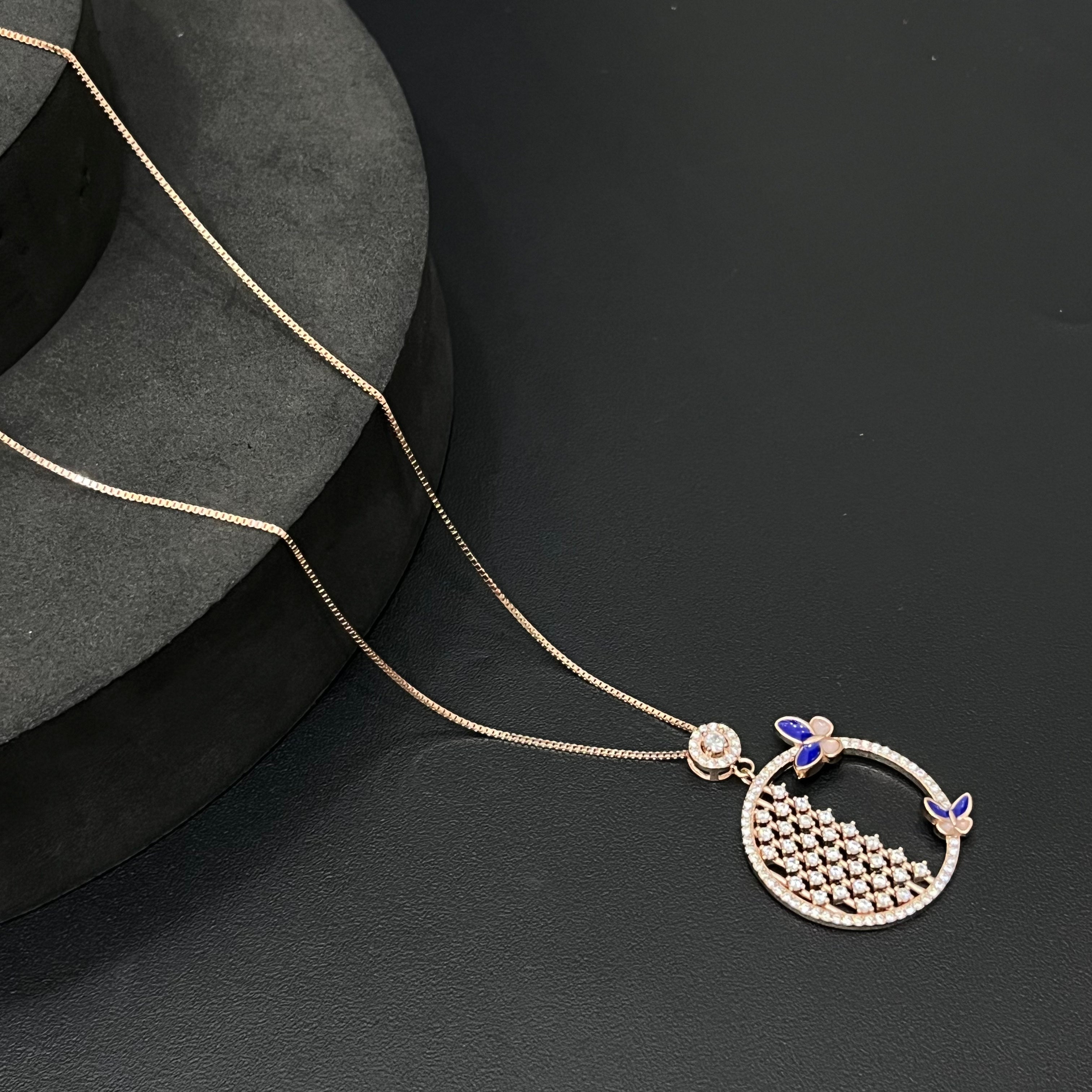 Silver Ladies Pendant Chain circle dots Rosegold