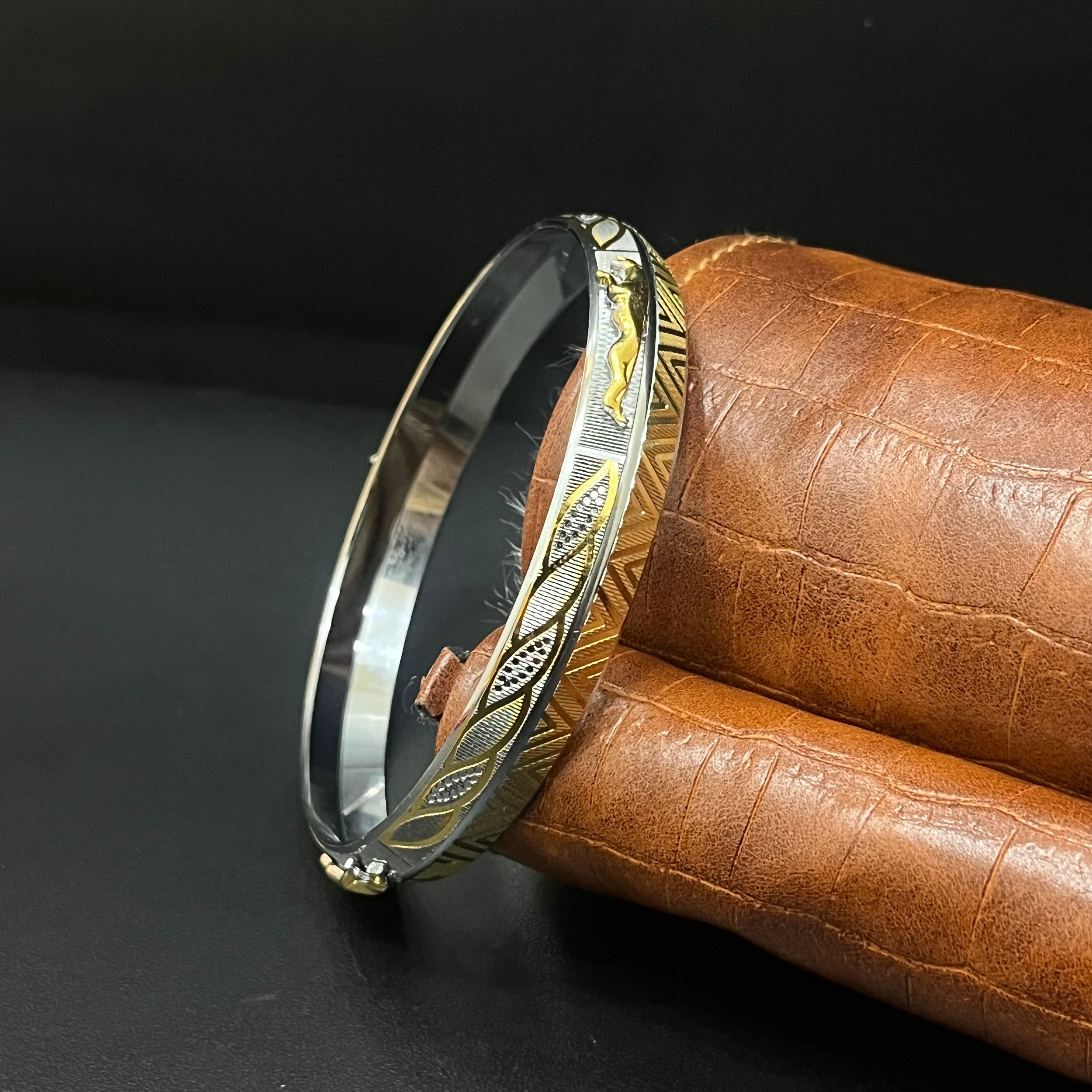 Silver Mens Kada Silver Gold Polish CNC Jaqaur DS1