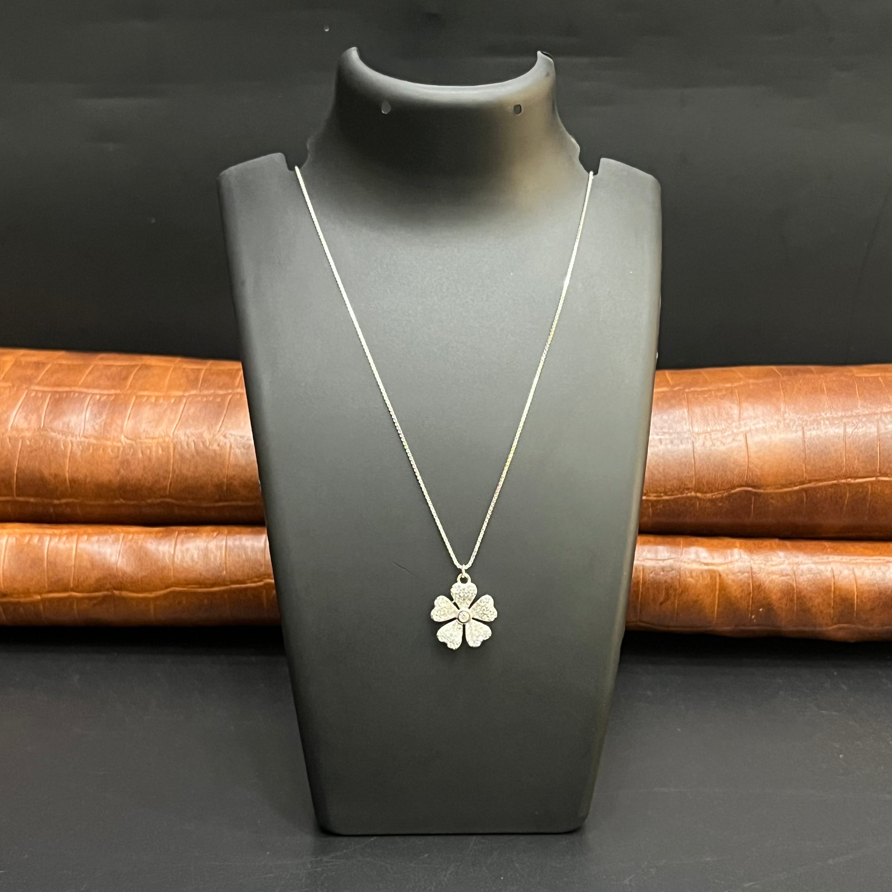 Silver Ladies Pendant Chain Crystal Petal Elegance 925