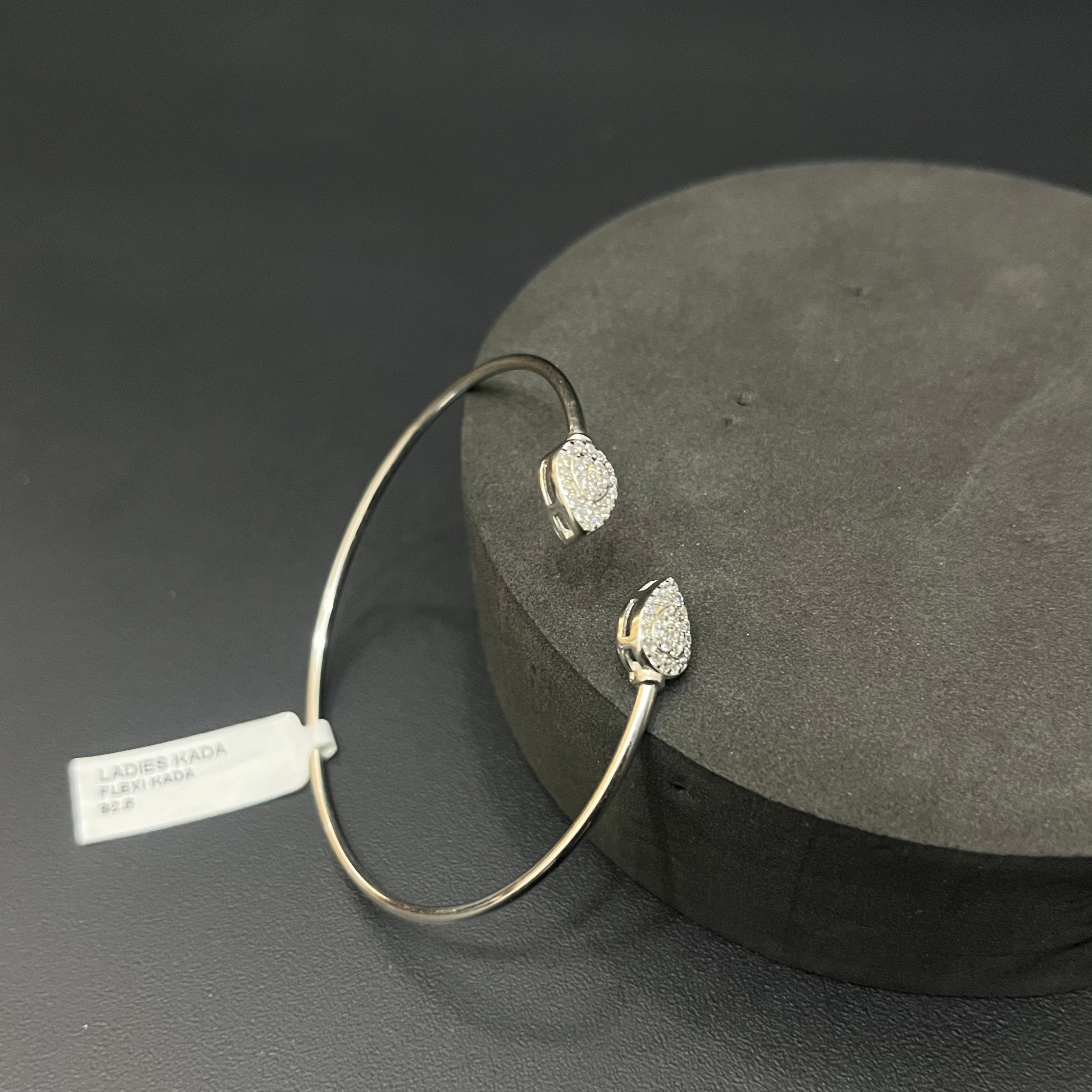 Silver Ladies Flexi Kada Narrow CZ