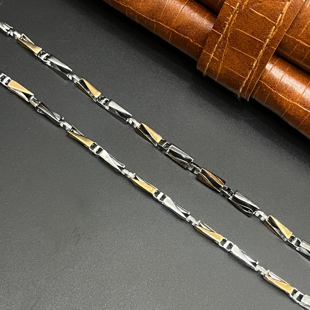 Silver Mens Chain Dual Tone Royale Twisted Lock Link 925