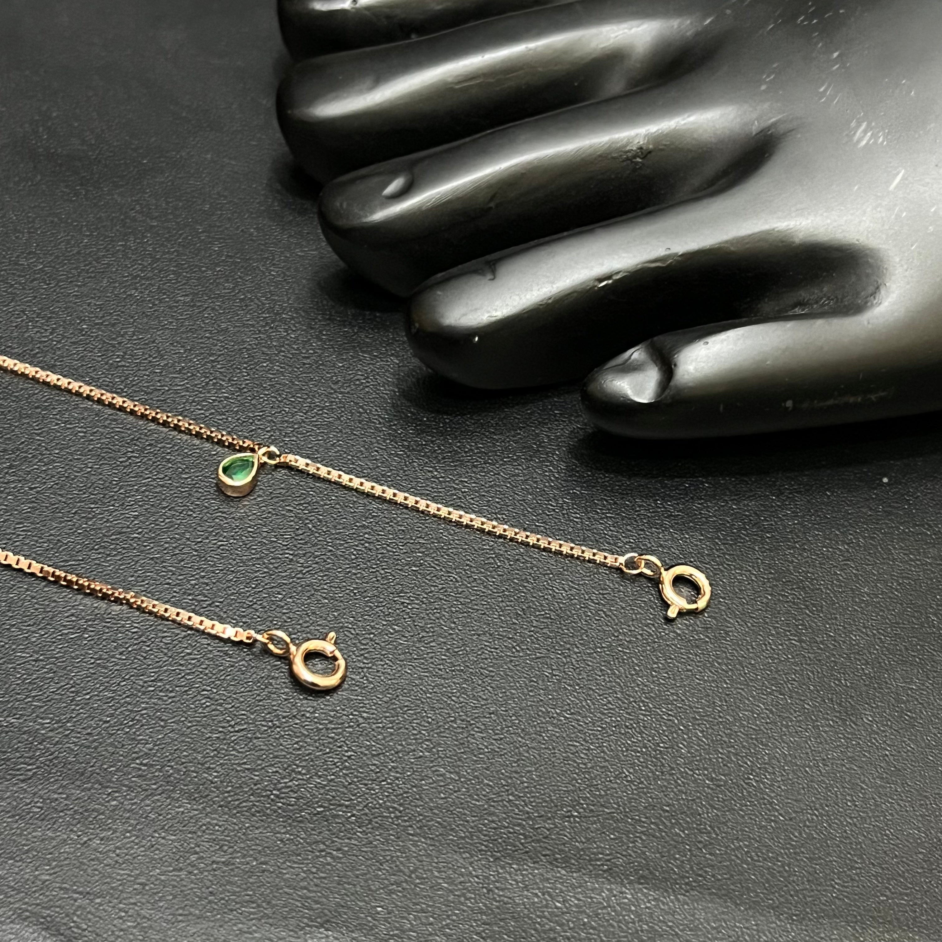 Silver Ladies Anklet Luna Drop & Green Stone 925