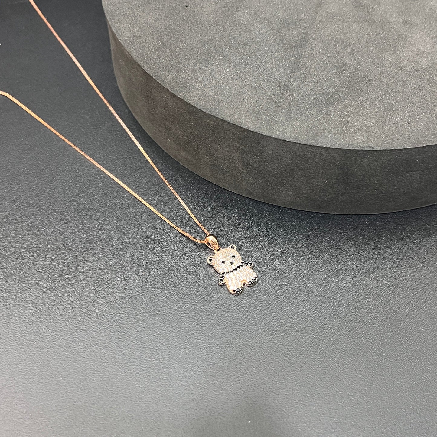 Silver Ladies Pendant Chain Teaddy Bear Crystal Rosegold