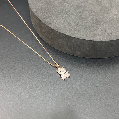 Silver Ladies Pendant Chain Teaddy Bear Crystal Rosegold