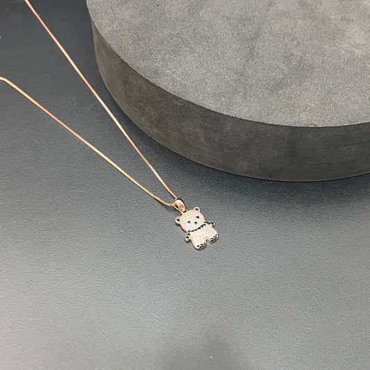 Silver Ladies Pendant Chain Teaddy Bear Crystal Rosegold