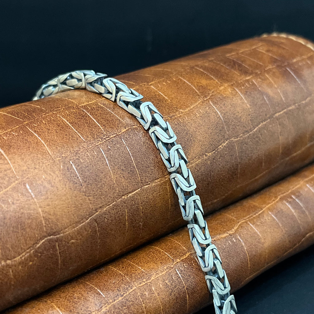 Silver Mens Bracelet Snake Oxidised 925