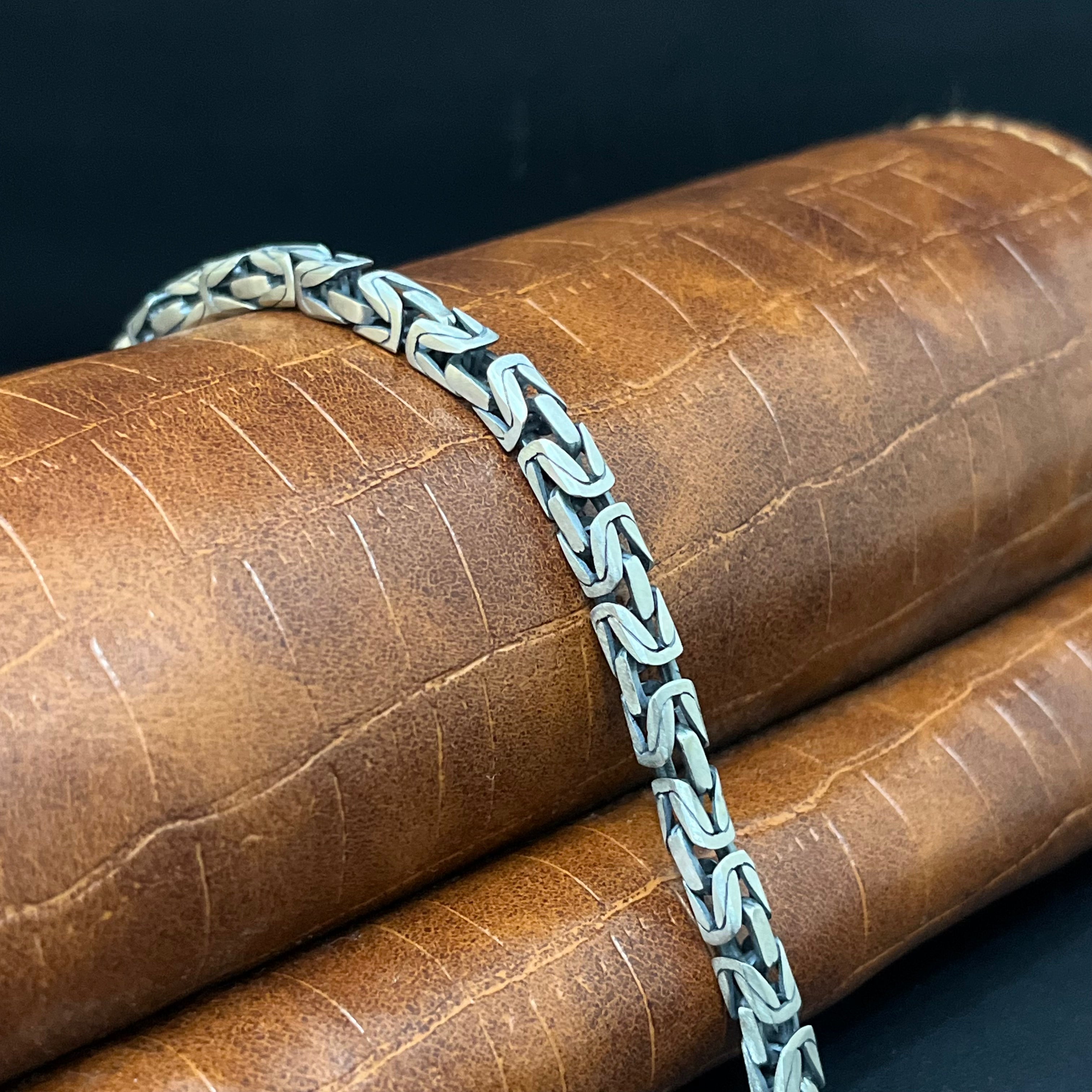 Silver Mens Bracelet Snake Oxidised 925