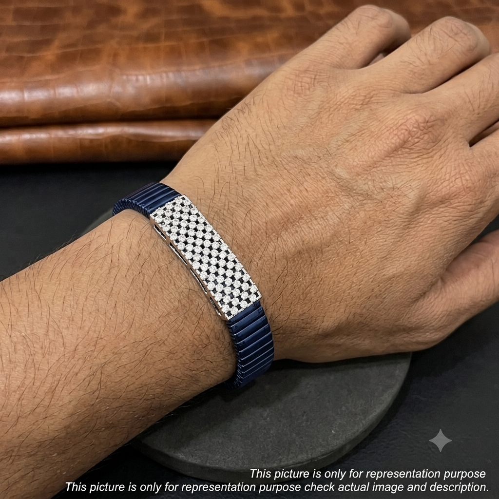 Silver Mens Flexible Barcelet Blue Band checkers 925