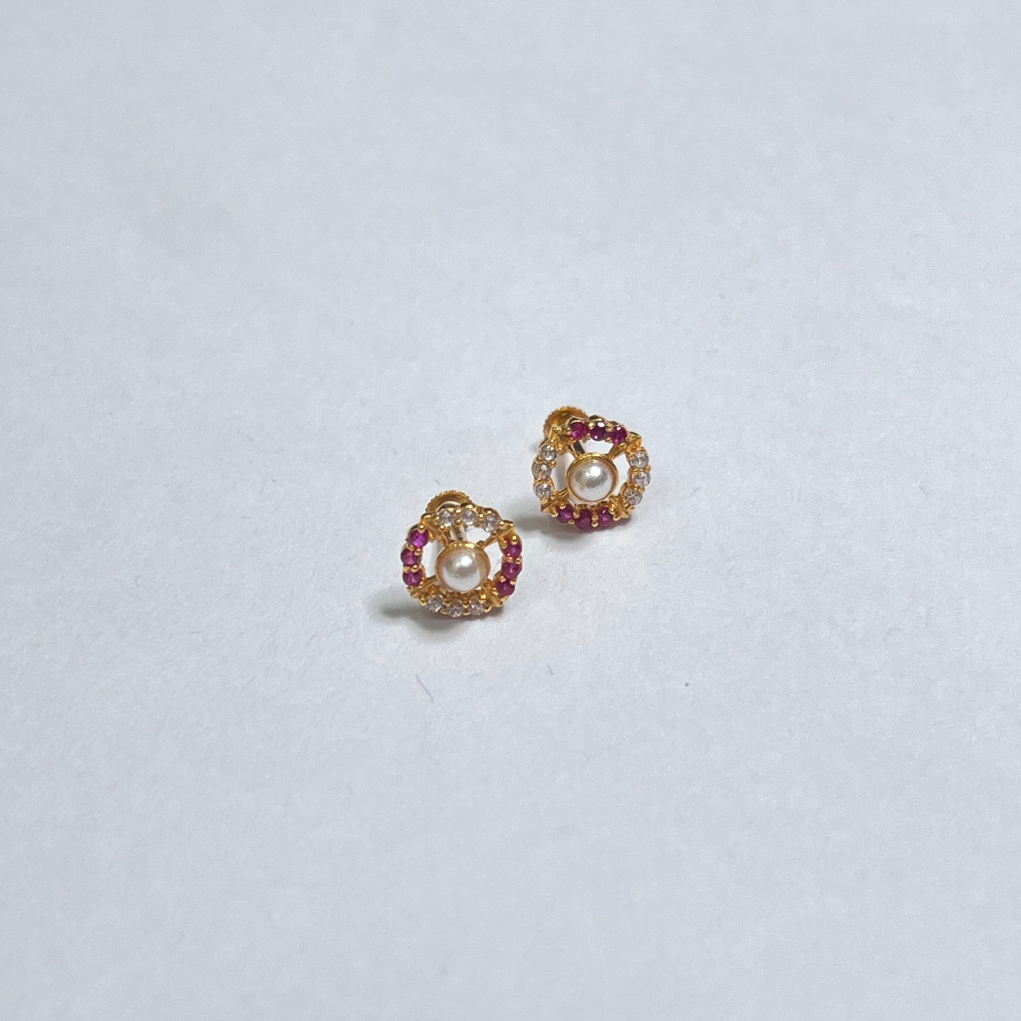 Gold Studs Circle Pink & White AD Stone