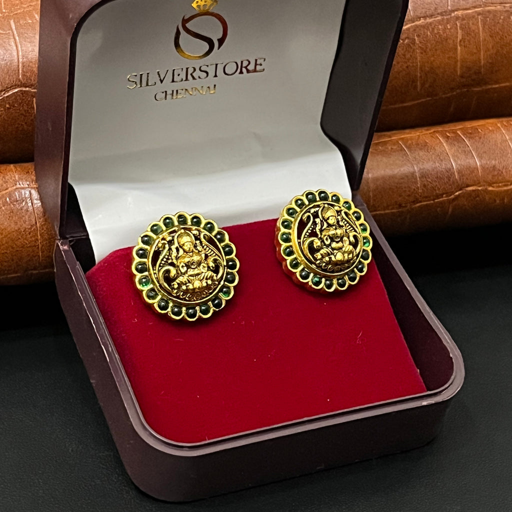 Silver Stud Round lakshmi Antique Gold Finsihed 925 4