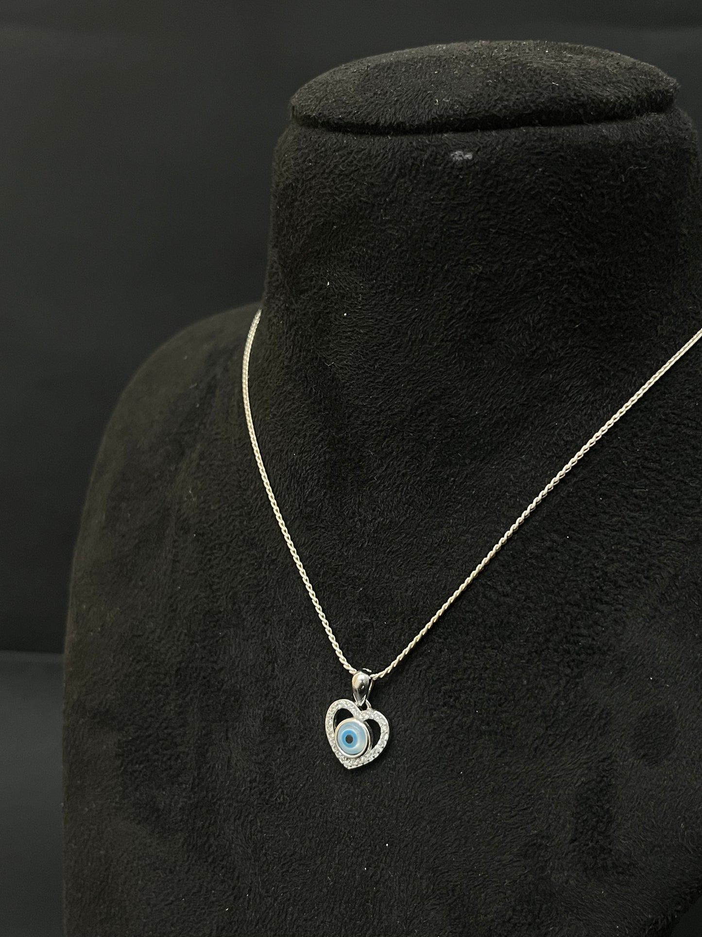 Silver Ladies Pendant Chain Heart Evil Eye