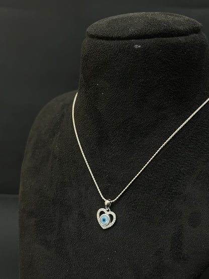 Silver Ladies Pendant Chain Heart Evil Eye