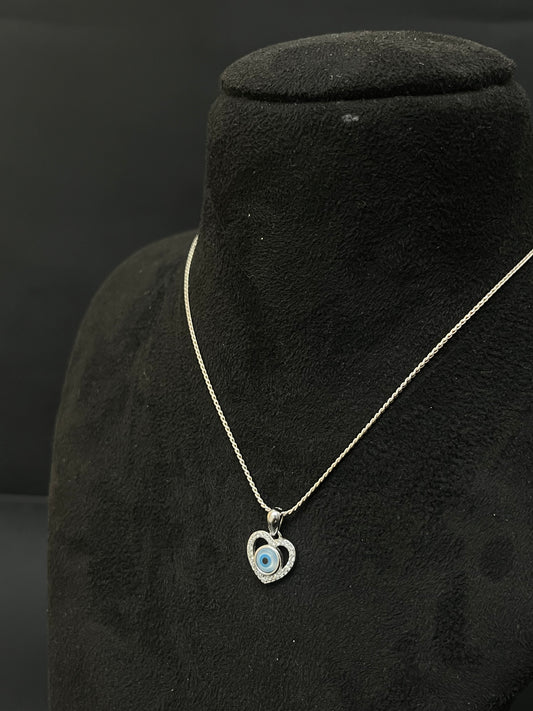 Silver Ladies Pendant Chain Heart Evil Eye