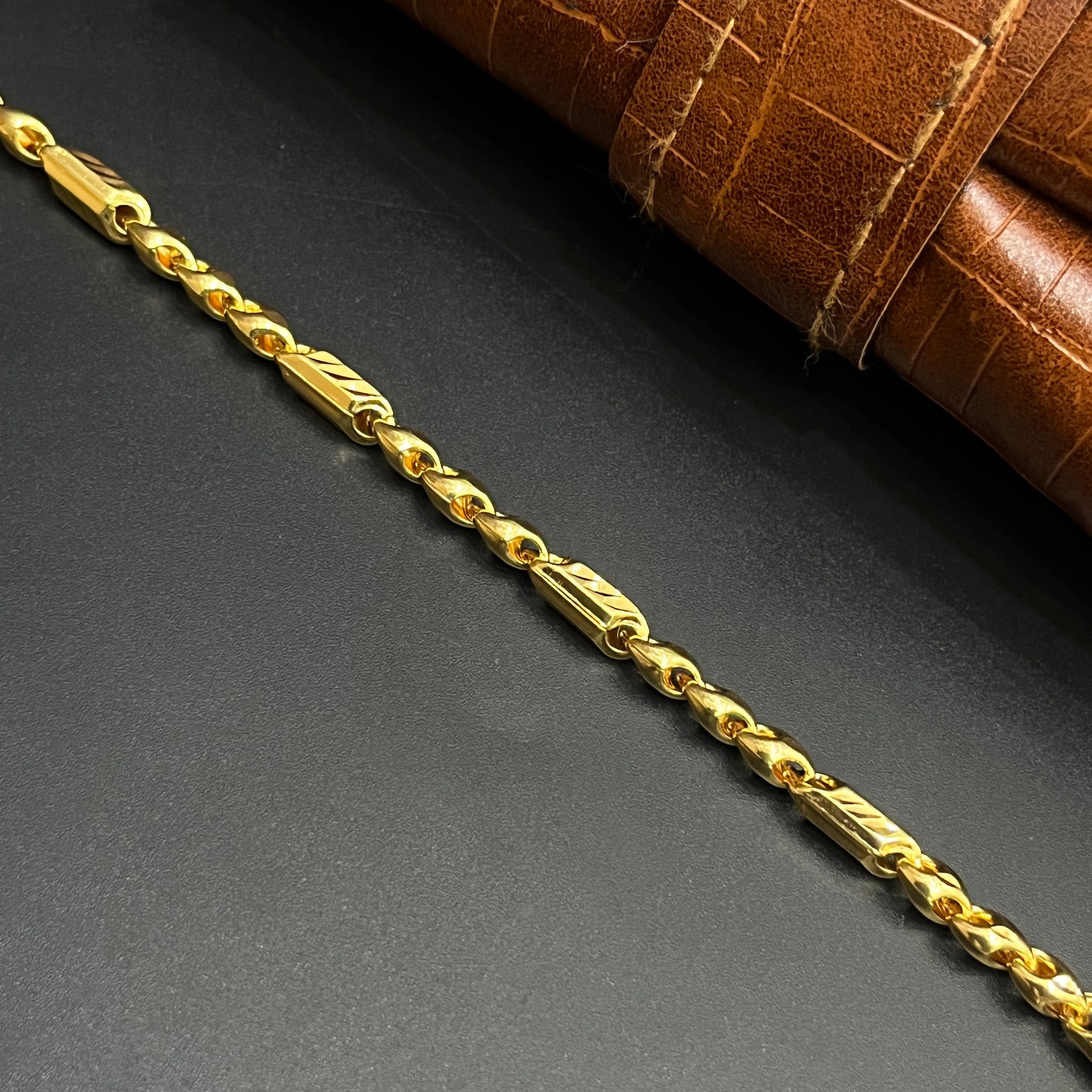 Silver Mens Chain Royal Dual Pattern Luxe Gold Finish 925
