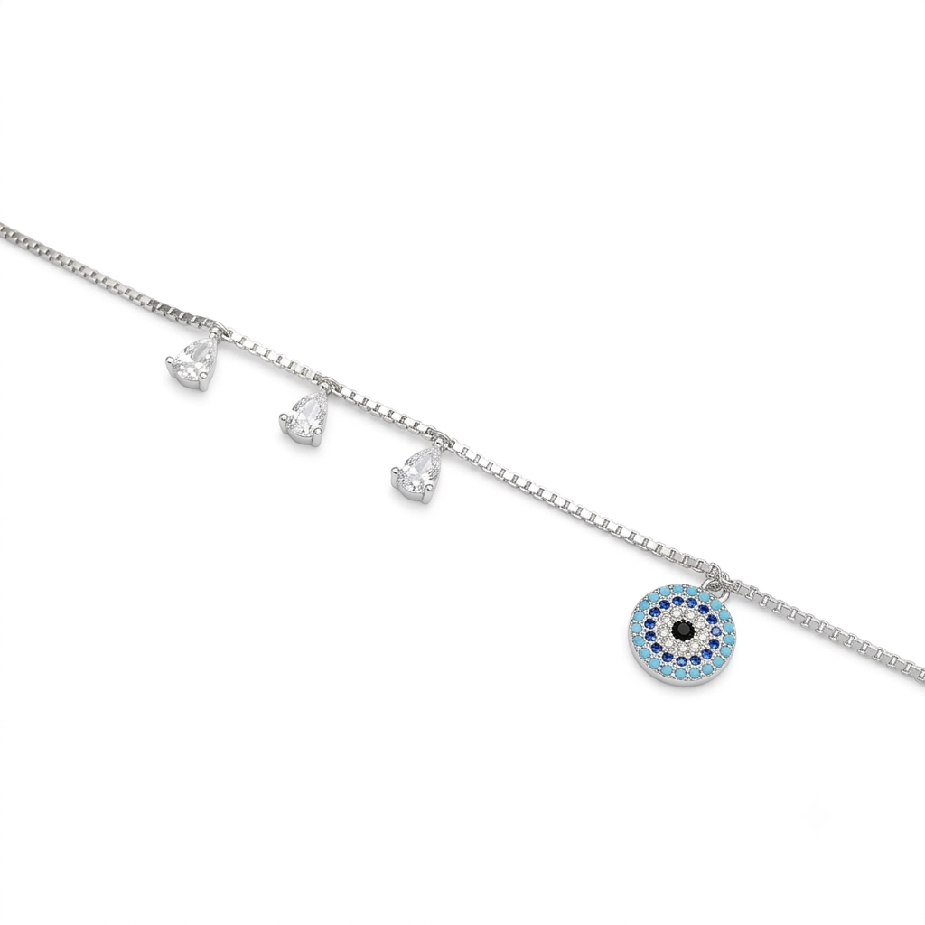 Silver Ladies Bracelet Luna Stone Blue Charms M01 925