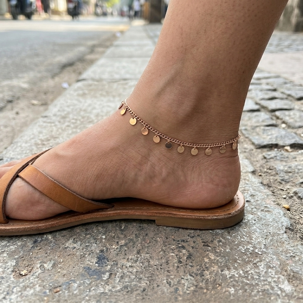 Silver Ladies Anklet Circle Drops RG
