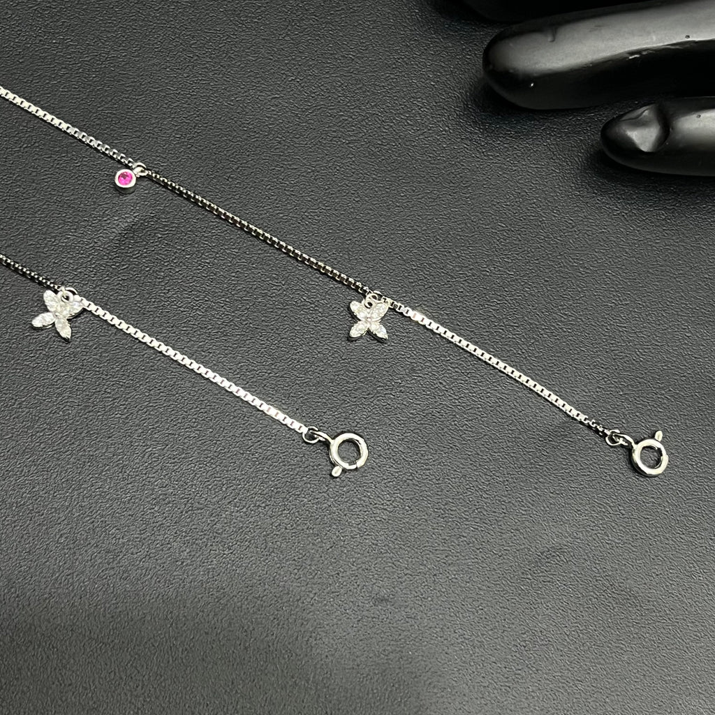 Silver Ladies Anklet Butterfly Grace Red Stone 925