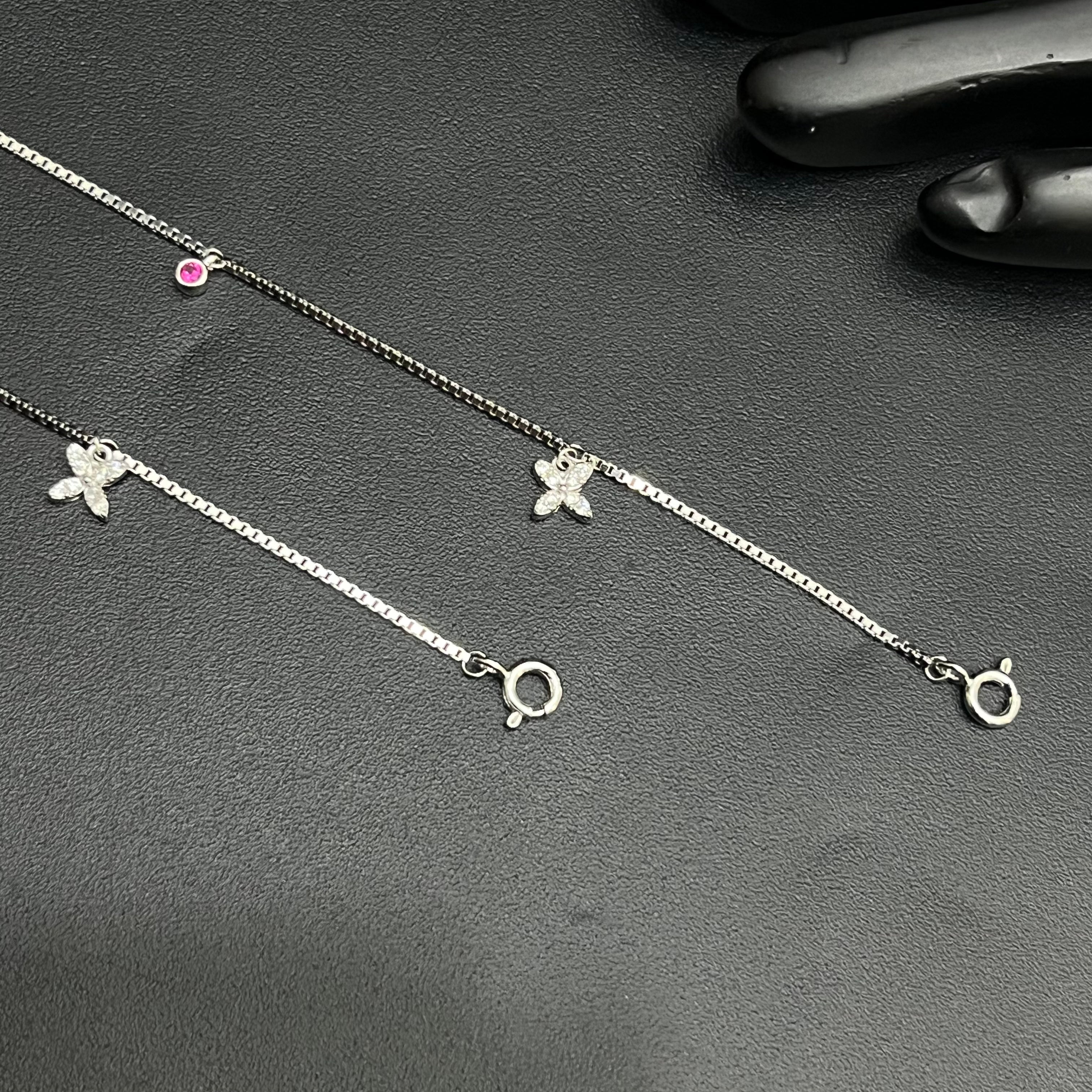Silver Ladies Anklet Butterfly Grace Red Stone 925