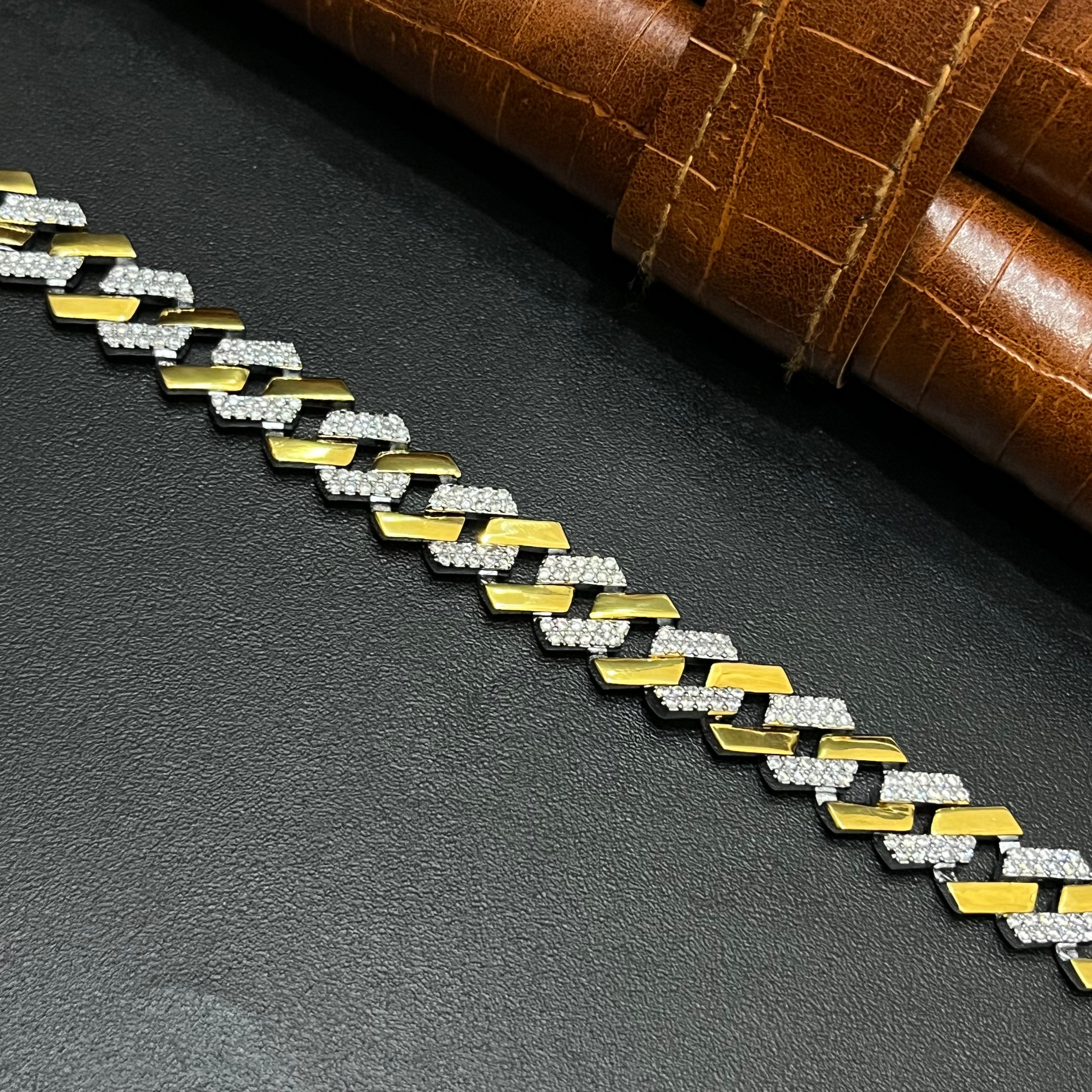 Silver Mens Bracelet Cuban Edition Gold Finish 925