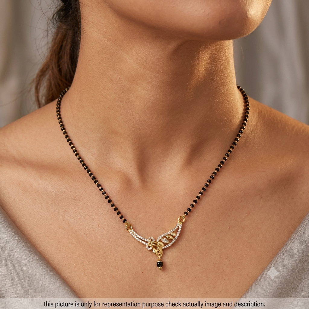 Silver Ladies Mangalsutra Black Beads Chain Gold Finished 2