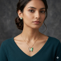 Silver Ladies Chain Set Butterfly Green & Black RG