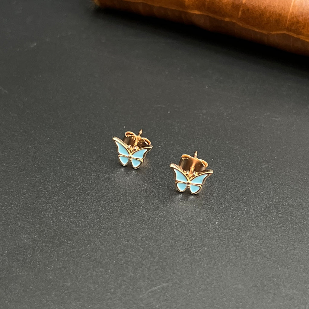 Silver Ladies Pendant Chain Set Butterfly Blue Print Stud Rose Gold 925