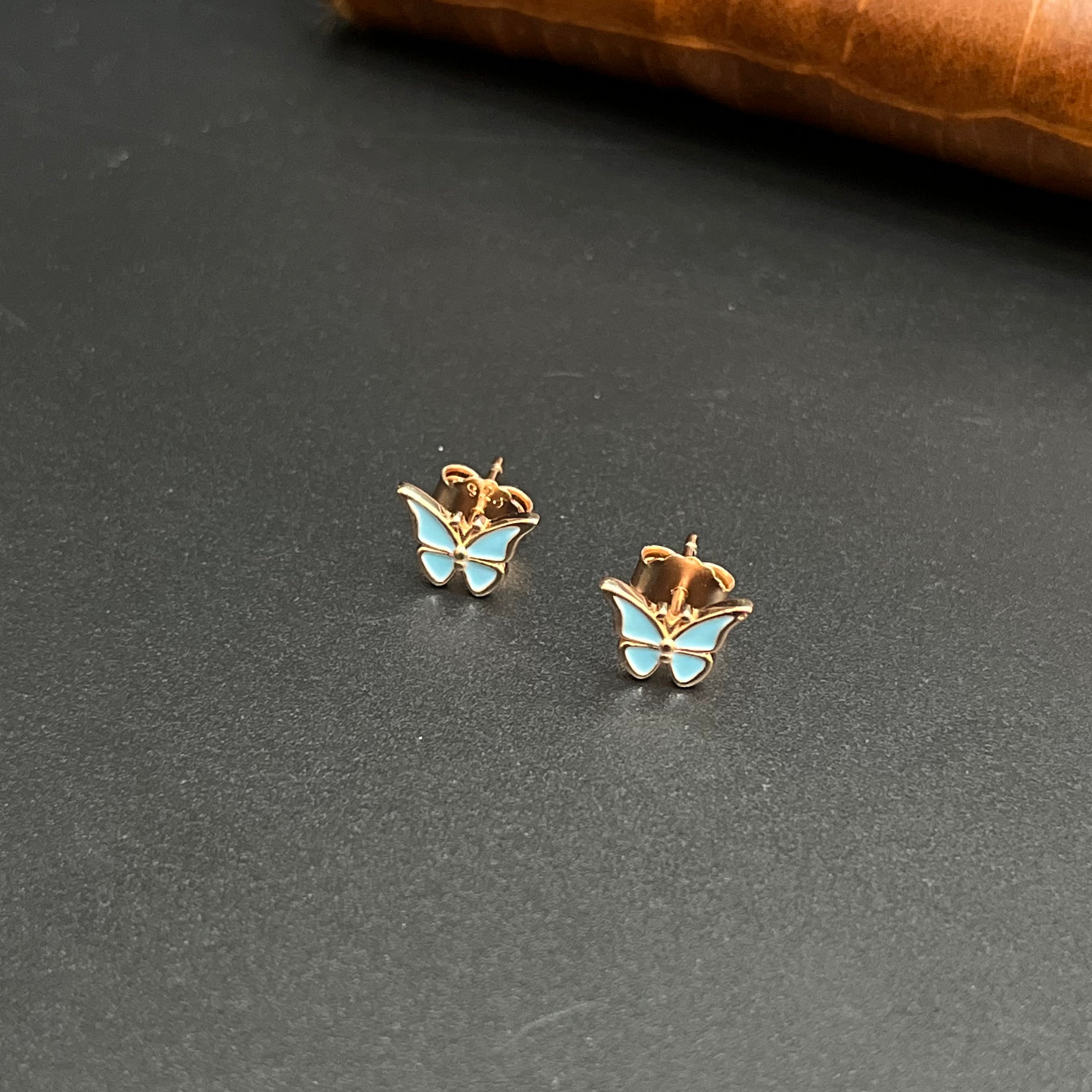 Silver Ladies Pendant Chain Set Butterfly Blue Print Stud Rose Gold 925