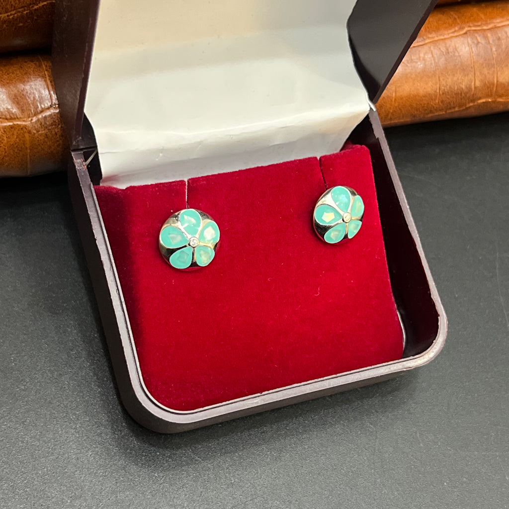 Silver Ladies Stud Mat Mint Floral 925