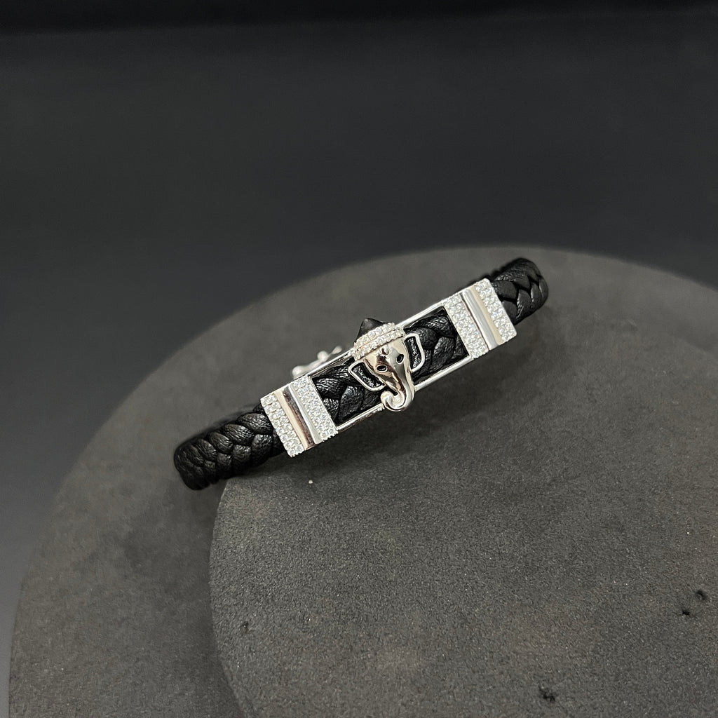 Silver Mens Leather Bands Ganesha