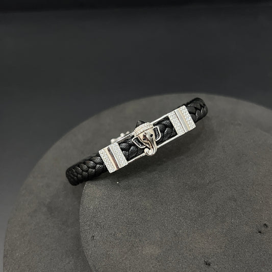 Silver Mens Leather Bands Ganesha